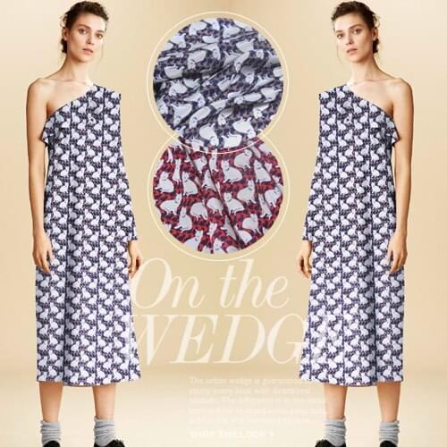 Free shipping! Printed crepe de chine silk fabric cloth color naughty cute puppy at wholesale high-grade silk clothing cloth