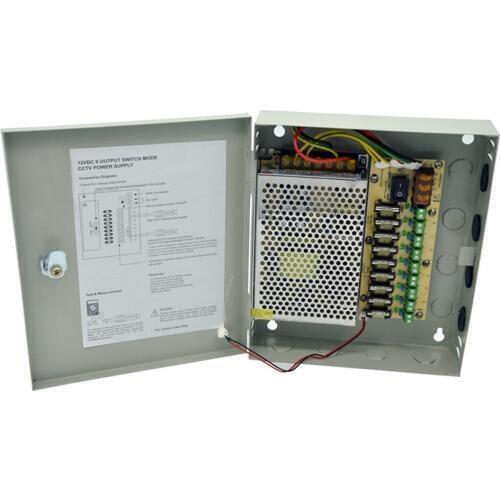 AC 100~240V to DC 12V 10A 120W Output 9 Channels CCTV Power Supply Box for Cameras