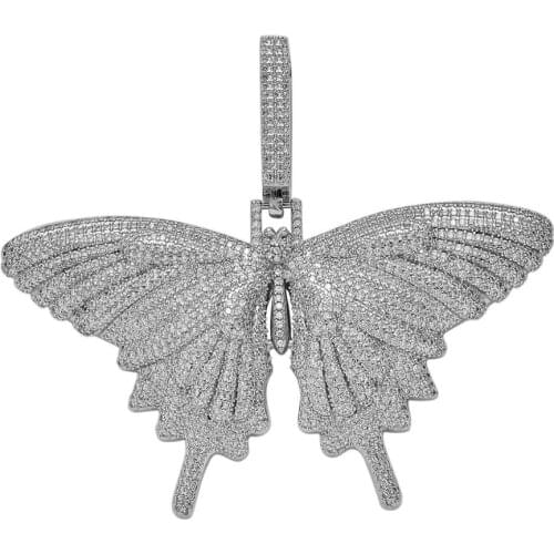 Iced Out Big Butterfly Pendant & Necklace For Men Women 6 Colors AAA Cubic Zircon Hip Hop Jewelry Gifts