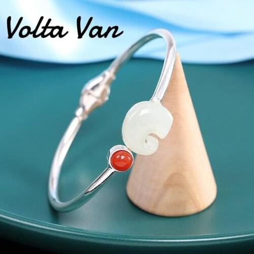 Volta Van 925 Sterling Silver Women Jade Bangles 2021 New Elegant Fine Jewelry Fashion Elephant Trendy Concise Silver Bracelet