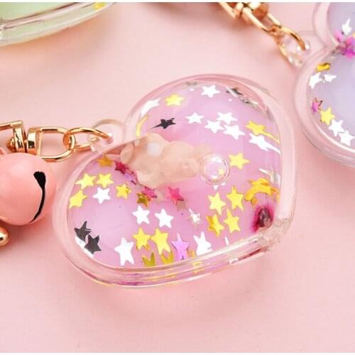 Love Keychain Liquid Drifting Bottle Anime Keychain Cartoon Animal Floating Doll Keychain Accessories Girl Backpack Car Keychain