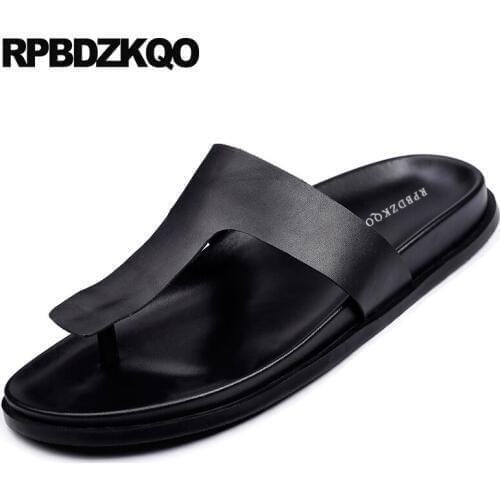 Designer Slippers Slides Flat Breathable Flip Flop Men Sandals Leather Summer Beach Runway Shoes Slip On Black Casual 2018