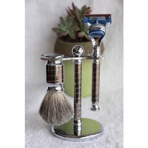 FS-#S2014020 Gunmetal Shaving set/kit,Mixed Badger hair brush 21mm,5 Layers Blade Razor,Shaving Stand+FREE SHIPPING