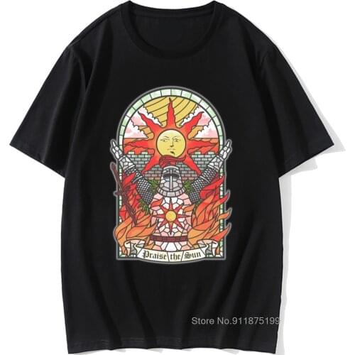 Mens Dark Souls 3 Church of the Sun T-Shirt Praise the Sun Youth Tees Cotton New T Shirt Vintage Teeshirt