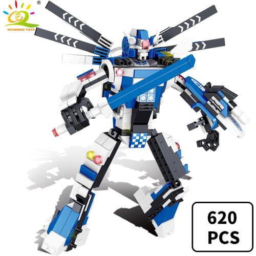 HUIQIBAO 620PCS City Police Super Armor Robot Building Blocks Military Vehicle Car Fighter Heroes Mecha Bricks Toys For Children