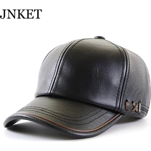 JNKET New Autumn Winter Men Baseball Cap PU Leather Baseball Hats Outdoor Windproof Adjustable Snapbacks Hats Gorras