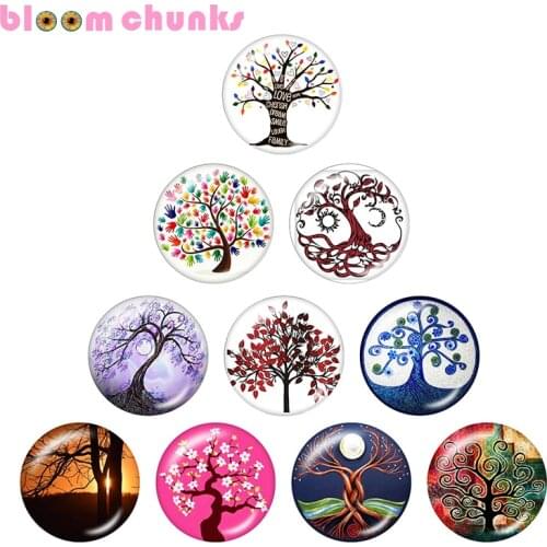 Tree of life 12mm/18mm/20mm/25mm Round glass cabochon flat back Making snap button jewelry S5392