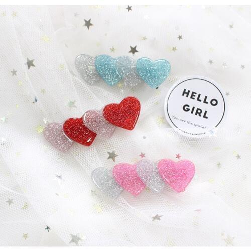 Korean And Japanese Woman Sweet Shining Powder Love Heart Side Clip Girls Hair Accessories