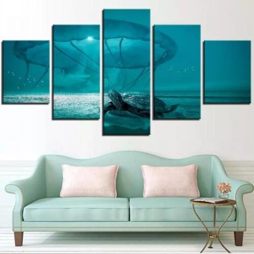 Deep Sea Animals Photography Blue Sea Turtle Jellyfish Modern Home Decoration Hd Waterproof Ink Printing Wall Painting
