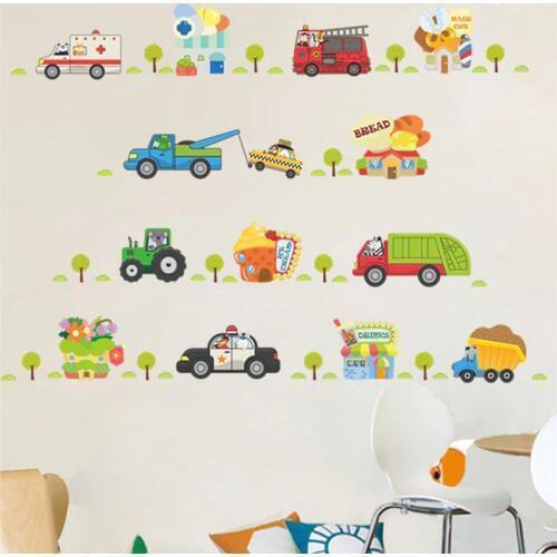 Cartoon Car Wall Sticker Decor Decals For Boys Bedroom Kids Room Car Poster Mural Wall Stickers