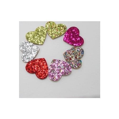 Free shipping 50pcs/lot 3.5*3CM Padded Shiny/Glittered Heart Appliques Mix Colors for Bows