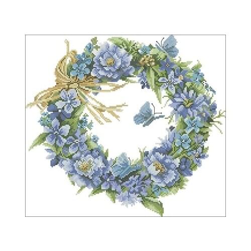 Lanarte 34736 blue garland Needlework,For Embroidery,DIY 14CT Unprinted Arts Cross stitch kits Set Cross-Stitching Home Decor