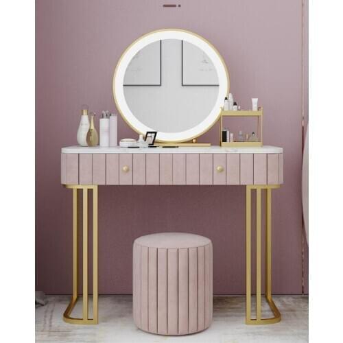 Nordic marble dressing table bedroom luxury wrought iron solid wood dressing table rock flannel small-sized dressing table