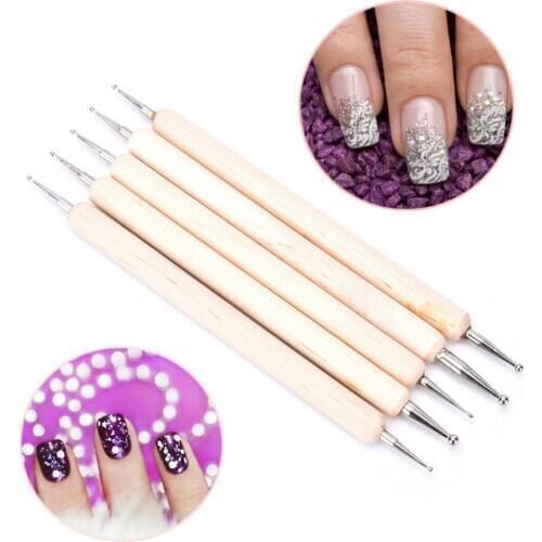 New 5pcs 2 Way Dotting Manicure Tools Painting Pen Picker Rhinestones Decoration Nail Art Pen Nail Care best seller Picking