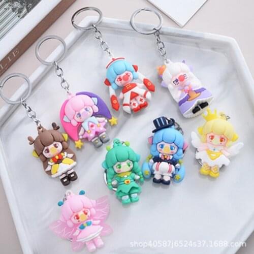 New cute cartoon girl couple keychain PVC creative small gift mobile phone schoolbag car pendant student keychain
