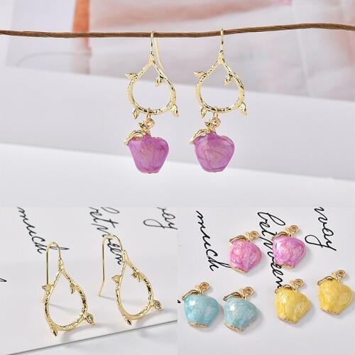 New arrived 40pcs/lot spring color geometry apple/tree shape alloy drop oil charms diy jewelry earrings pendant accessory