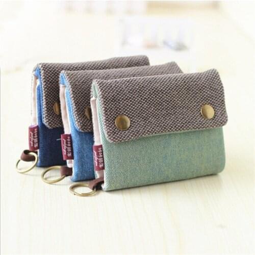 New Womens Cute Vintage Print Short Purse Canvas Button Wallet Coin Card Holder Soft Denim Phone Card Female Clutch