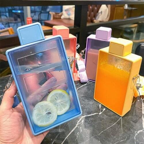 Flat Water Glass Kids Student Plastic Water Bottle Female Personality Creative Sports Bottle Square Simple Portable Drinking Cup