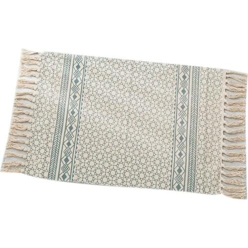 Linen and Cotton Blended Handmade Tassel Carpet, Nordic Minimalist Bedside Carpet, Suitable for Living Room and Bedroom
