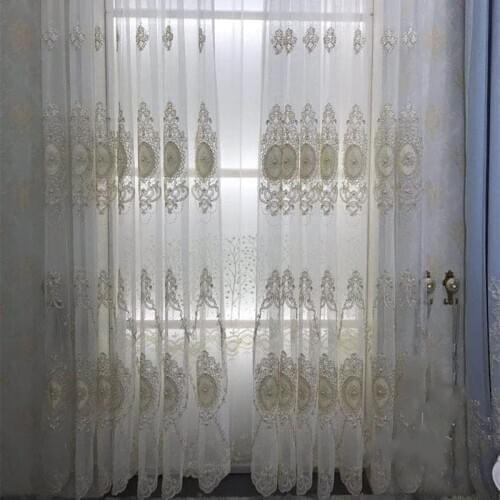 Luxury Bead and Velvet Embroidered Tulle Curtain For Living Room Bedroom Window Screen Custom European Royal Home Decor ZH033#4