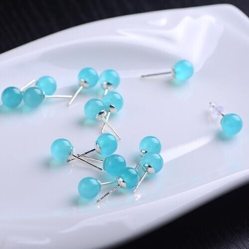 Natural ice tianhe stone earrings 925 silver anti - allergy Mosaic classic female style earrings fashion simplicity 6mm