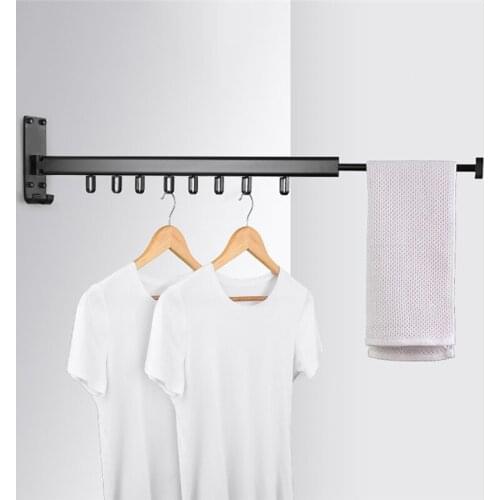 Balcony 180Degree Folding Clothes Hanger Wall Hanging Invisible Window Bedroom Drying Rack Outdoor Telescopic Rod Storage Shelf