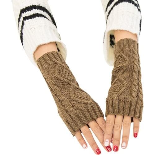 New Women Men Twist Crochet Knitted Fingerless Gloves Short Arm Sleeve Hand Warmer Mittens Winter Warm Solid Color Guantes Mujer