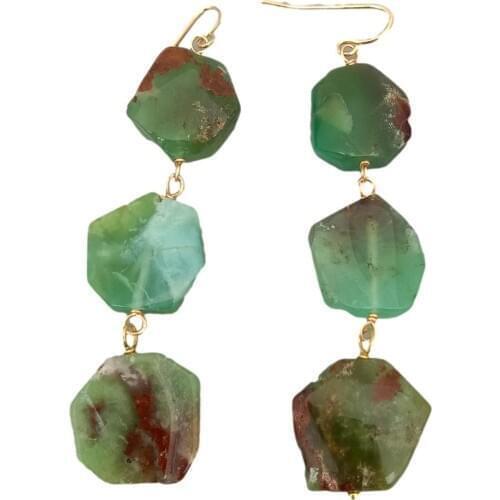 Y·YING Natural Hexangular Green Chrysoprase Dangle Gold Color Plated Hook Earrings