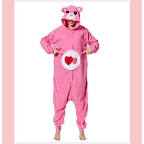 Women Love Bear Onesies Unisex Autumn Winter Cute Animal Cartoon Onesies Female Nightwear Anime Costumes Adults Fleece Pajamas