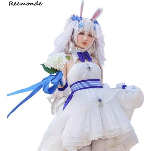 Game Azur Lane Cosplay Costume USS Laffey Wedding Dress Full Set White Rabbit Sexy Cute Dress Wig Hair Women Girls Party Clothes