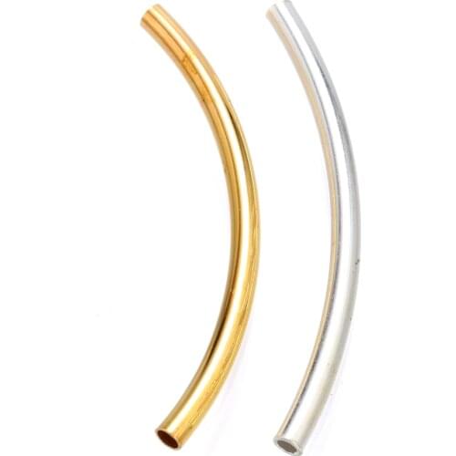 15 pcs smooth curved tube spacer bead connectors for bracelet earrings silver rose gold plated jewelry findings accessories