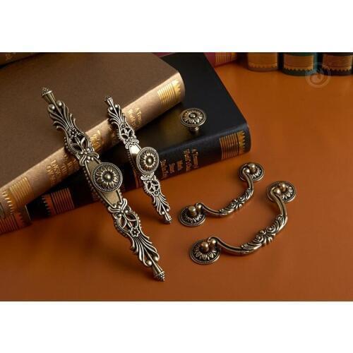 2 pcs Antique Bronze Dresser Pulls Handles Backplate Flower Drawer Handle Rustic Kitchen Cupboard Drop Pulls Furniture Hardware