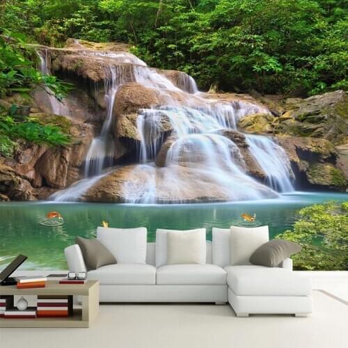 Custom 3D Mural Wallpaper Mountain Water Waterfall Nature Landscape Wall Painting Living Room Sofa TV Background Papel De Parede