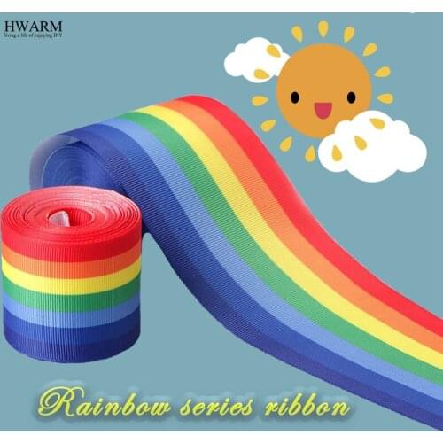 50yard/pcs 2.5-7.5cm thread rainbow lace ribbon gradient single-sided rib ribbon gay Parade accessories gift packing decoration