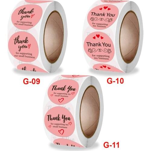 500pcs/roll Pink Thank You Sticker Seal with Red Heart Thank You for Supporting My Small Business Handmade Stickers