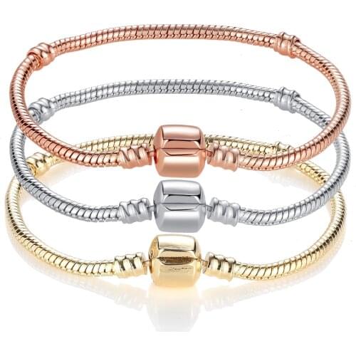 New Fashion Charm Original Classic Hot Sale 3mm Snake Bone Chain Fits Original Pandora Ladies Beaded Exquisite Bracelet