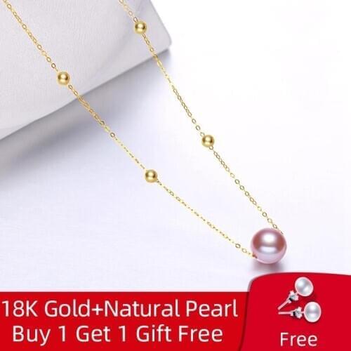 XF800 Real 18K Gold Freshwater Pearl Pendant Necklace 7-8mm Round Pearl Pure AU750 Chain For Women Fine Jewelry 2020 D501