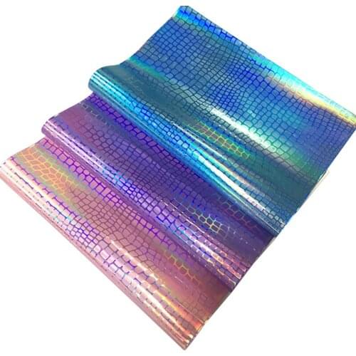Stripe Pattern Embossed PU Holographic Metallic Mirror Laser Faux Leather Fabric Sheet for Making Shoe/Bag/Handbag/Craft