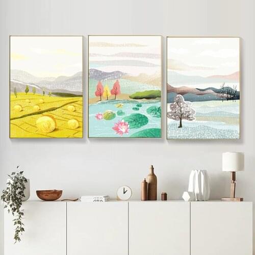 Art Print Poster Chinese Style Color Seasons Series Spring Summer Fall Autumn Winter Scenery Canvas Painting Wall Room Decor