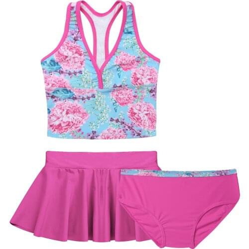 Kids Girls Child Bikini Set Swimwear Beachwear Outfits Floral Printed Swimsuit Swimwear Bathing Suit Set Tops with Bottoms Skirt