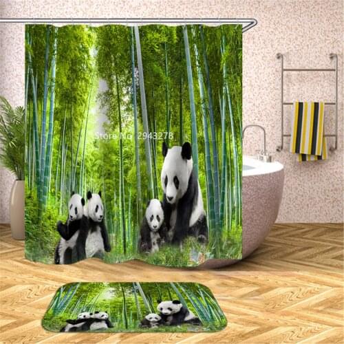 Panda Goldfish Color Pattern Cute Animal Shower Curtain Waterproof and Mildewproof Washable with Hook Home Bathroom Decoration