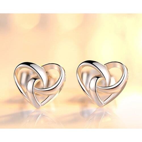 Cute Female Small Heart Style Stud Earrings Vintage Silver Color Jewelry Double Sided Wedding Earrings For Women Jewelry Gift