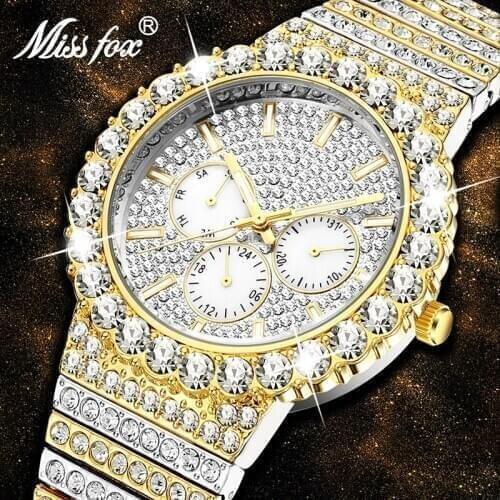 MISSFOX Luxury Stainless Steel Men Watch Design Brand Gold Men Watches Silver Watch Men 30M Waterproof Casual Business Clock New