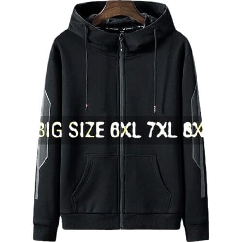 Winter Men Hoodies Fleece Black 68% Cotton 5XL 6XL 7XL 8XL Sweatshirts zipper Plus Size Streetwear Hooded Sportswear 2020 Autumn