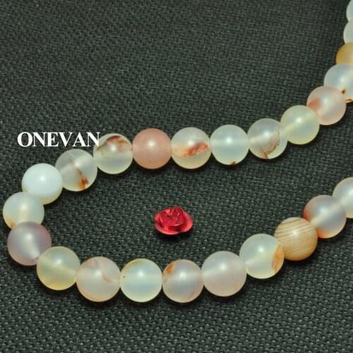 ONEVAN Natural Red Plants Agate Beads Matte Smooth Round Stone Bracelet Necklace Jewelry Making Diy Accessories Gift Design