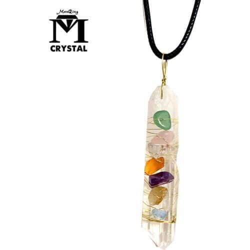 Natural clear Quartz Crystal Chakra Healing Point Pendant Hexagonal Wand Treatment Stone gemstone Necklace gift