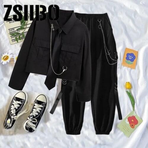 2021 spring and summer new suit women loose design shirt + handsome overalls two-piece trend Womens suit Womens spring jacket