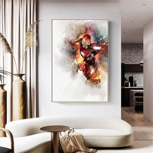 Disney Wall Posters and Prints Graffiti Art Painting on Canvas Wall Art Marvel Iron Man Attacking Pictures for Room Home Decor