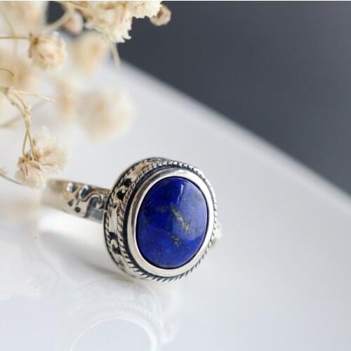 Authentic 925 Sterling Silver Rings Inlaid Natural Lazurite Lady Retro Elephant Silver Ring National Style Charm Jewelry Gift