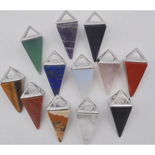 Mixed Stone Natural Gem Pendant Quadrilateral Pendulum Jewelry For Woman Gift (10 pcs/lot)